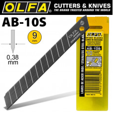 Olfa AB-10S 9 mm Replacement Stainless Blades - 10 Pack